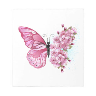 Flower Butterfly with Pink Sakura Notepad