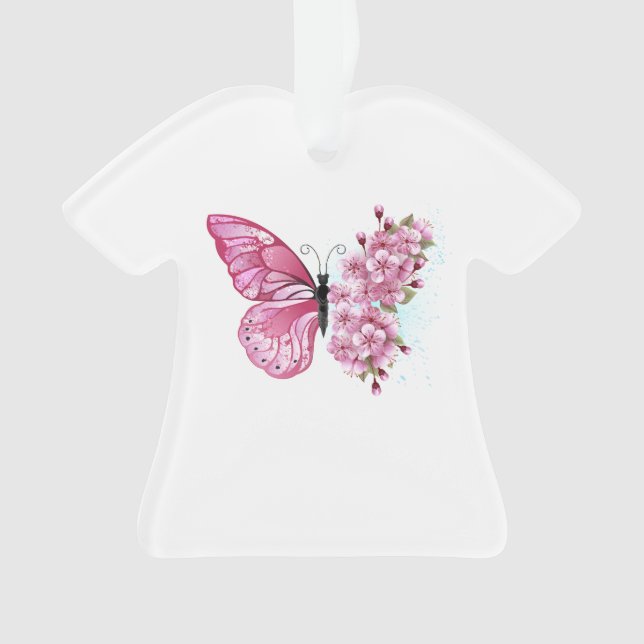 Flower Butterfly with Pink Sakura Ornament (Front)