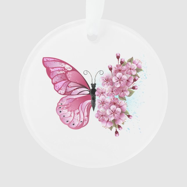Flower Butterfly with Pink Sakura Ornament (Front)
