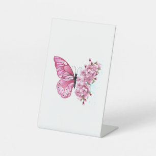 Flower Butterfly with Pink Sakura Pedestal Sign