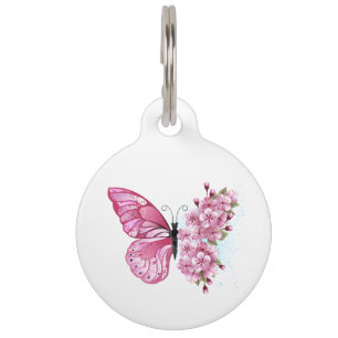 Flower Butterfly with Pink Sakura Pet Tag