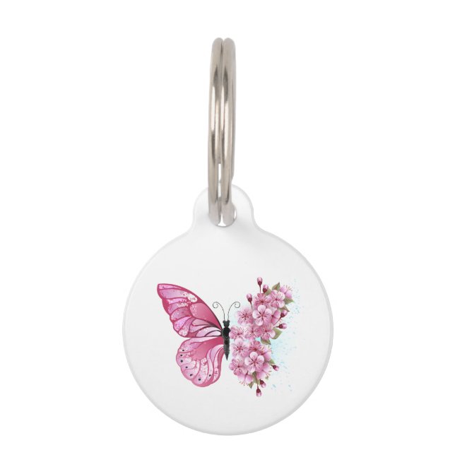 Flower Butterfly with Pink Sakura Pet Tag (Front)