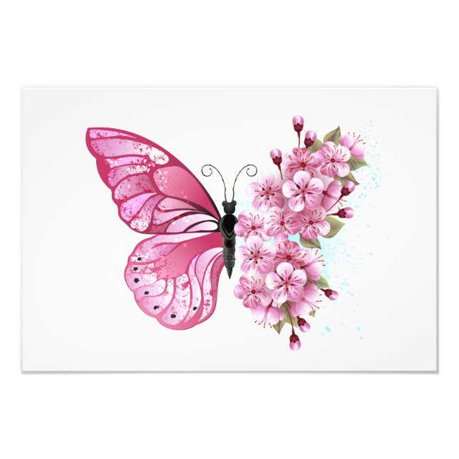 Flower Butterfly with Pink Sakura Photo Print (Front)