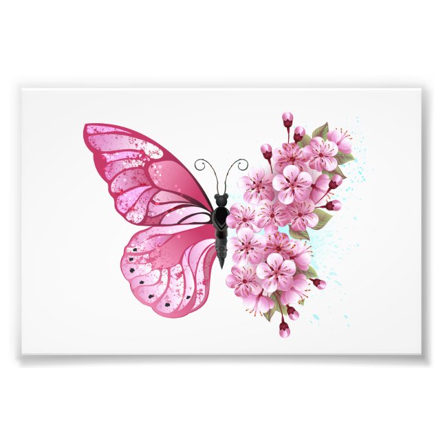 Flower Butterfly with Pink Sakura Photo Print (Front)