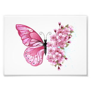 Flower Butterfly with Pink Sakura Photo Print