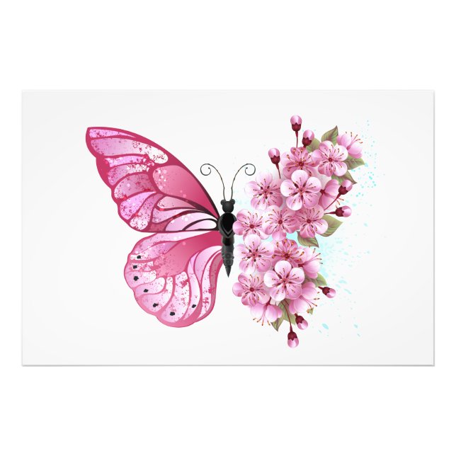 Flower Butterfly with Pink Sakura Photo Print (Front)