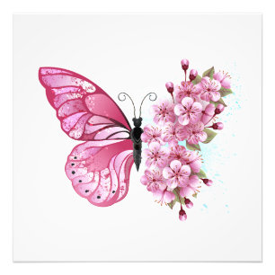Flower Butterfly with Pink Sakura Photo Print