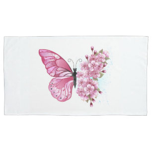 Flower Butterfly with Pink Sakura Pillowcase