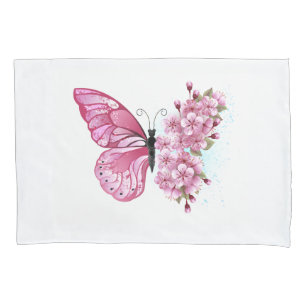 Flower Butterfly with Pink Sakura Pillowcase