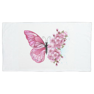 Flower Butterfly with Pink Sakura Pillowcase