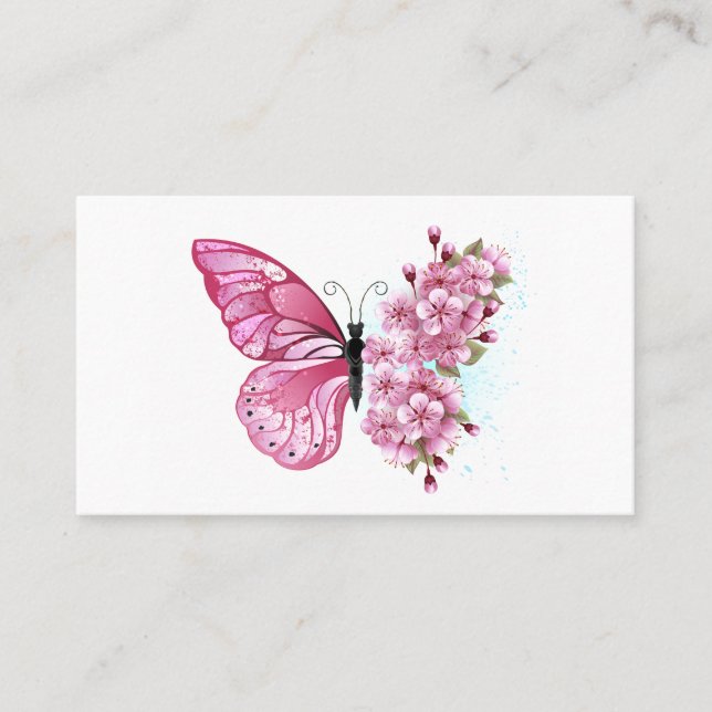 Flower Butterfly with Pink Sakura Place Card (Front)