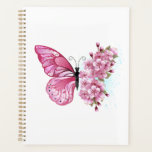 Flower Butterfly with Pink Sakura Planner<br><div class="desc">Flower arrangement of pink butterfly with pink Japanese cherry blossoms on white background.</div>