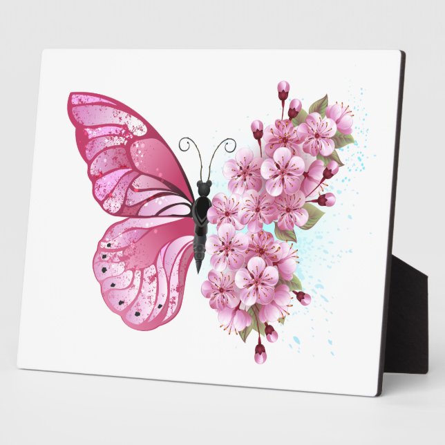 Flower Butterfly with Pink Sakura Plaque (Side)
