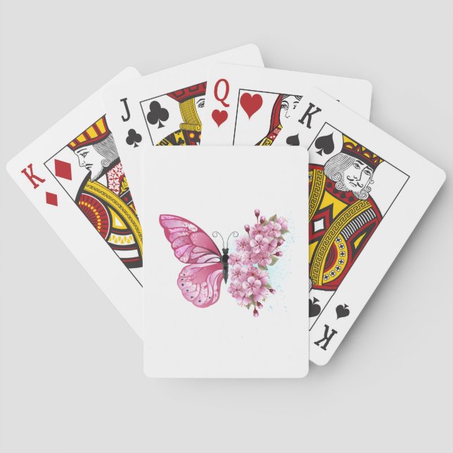 Flower Butterfly with Pink Sakura Playing Cards (Back)