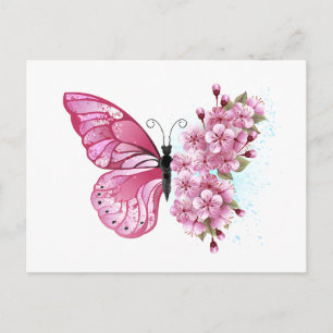 Flower Butterfly with Pink Sakura Postcard