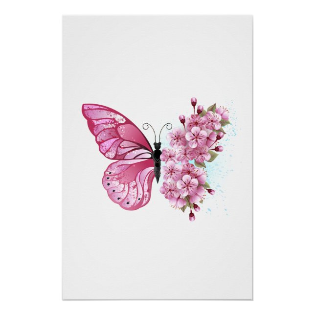 Flower Butterfly with Pink Sakura Poster (Front)