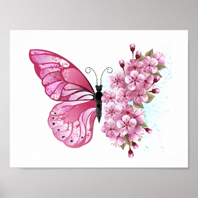 Flower Butterfly with Pink Sakura Poster (Front)