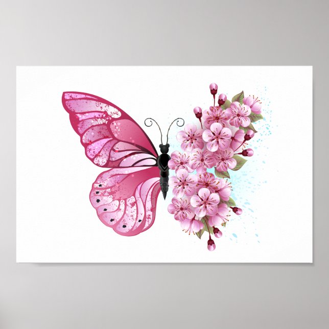 Flower Butterfly with Pink Sakura Poster (Front)