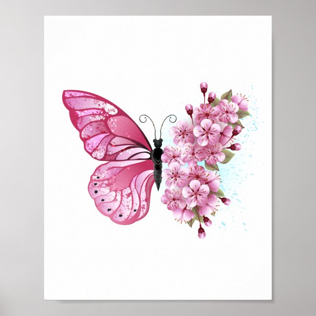 Flower Butterfly with Pink Sakura Poster (Front)