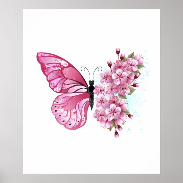 Flower Butterfly with Pink Sakura Poster (Front)