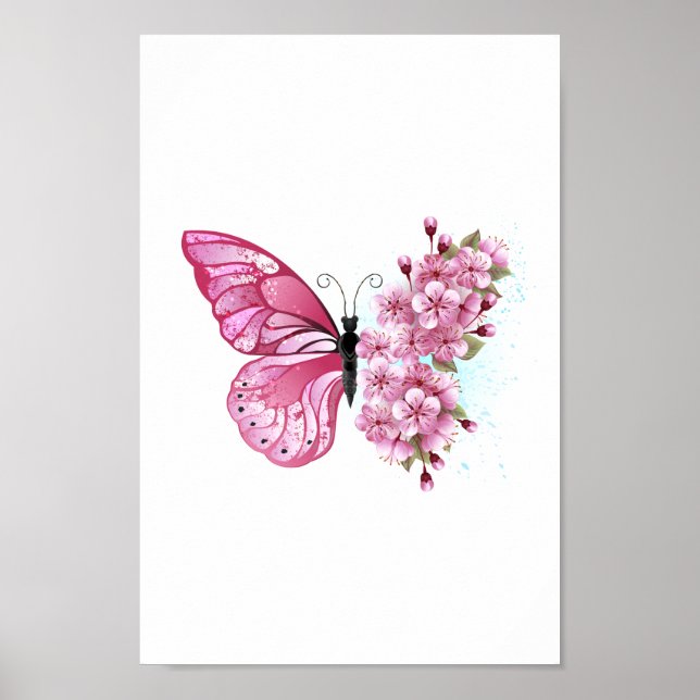 Flower Butterfly with Pink Sakura Poster (Front)