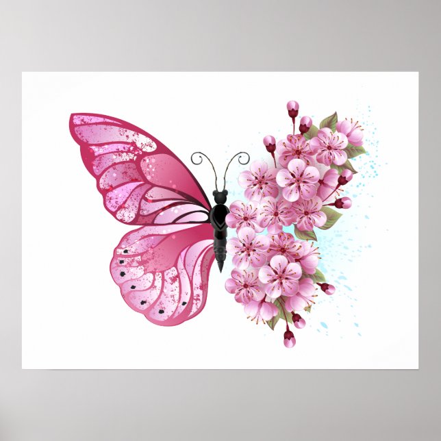 Flower Butterfly with Pink Sakura Poster (Front)