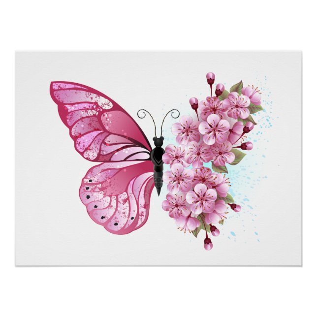 Flower Butterfly with Pink Sakura Poster (Front)