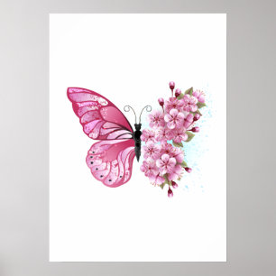 Flower Butterfly with Pink Sakura Poster