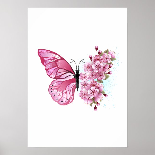 Flower Butterfly with Pink Sakura Poster (Front)
