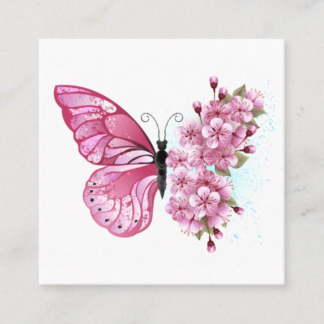 Flower Butterfly with Pink Sakura Referral Card (Front)