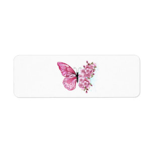 Flower Butterfly with Pink Sakura Return Address Label