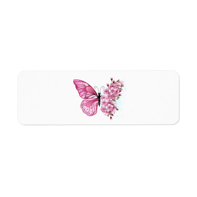 Flower Butterfly with Pink Sakura Return Address Label (Front)