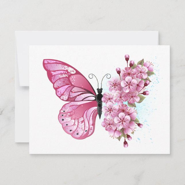 Flower Butterfly with Pink Sakura Save The Date (Front)