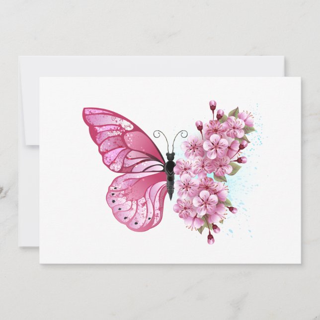 Flower Butterfly with Pink Sakura Save The Date (Front)