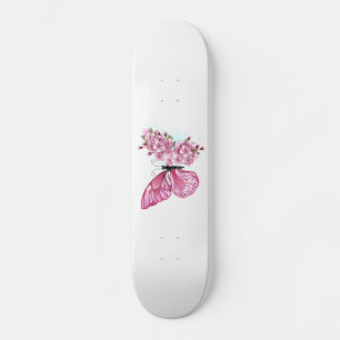 Flower Butterfly with Pink Sakura Skateboard