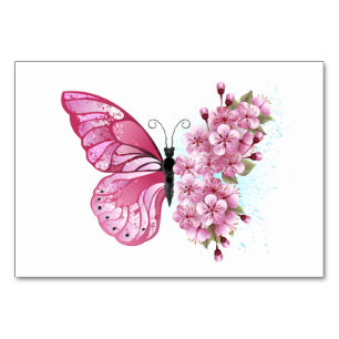 Flower Butterfly with Pink Sakura Table Number