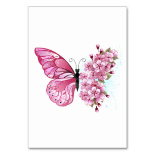 Flower Butterfly with Pink Sakura Table Number