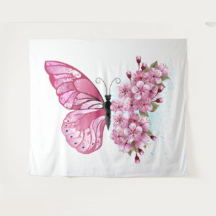 Flower Butterfly with Pink Sakura Tapestry