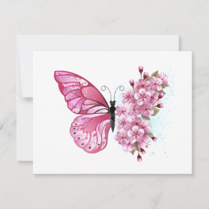 Flower Butterfly with Pink Sakura Thank You Card