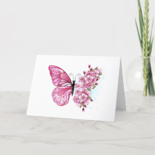 Flower Butterfly with Pink Sakura Thank You Card