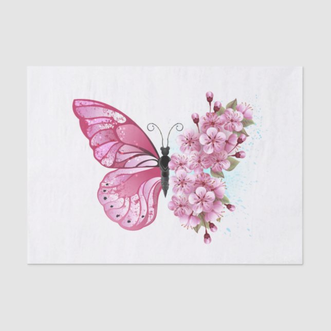 Flower Butterfly with Pink Sakura Tissue Paper (Front)