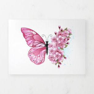 Flower Butterfly with Pink Sakura Tri-Fold Card