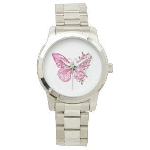 Flower Butterfly with Pink Sakura Watch