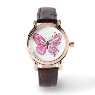 Flower Butterfly with Pink Sakura Watch