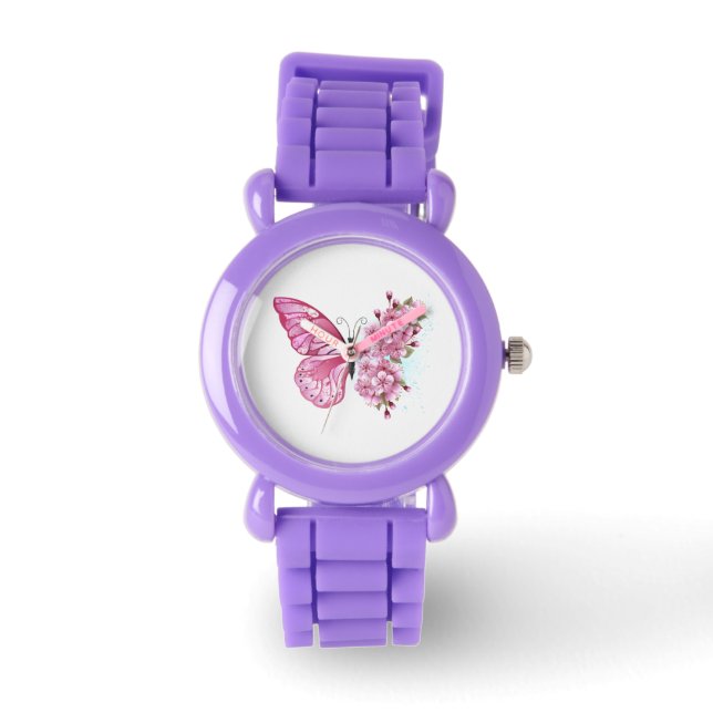 Flower Butterfly with Pink Sakura Watch (Front)