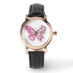 Flower Butterfly with Pink Sakura Watch