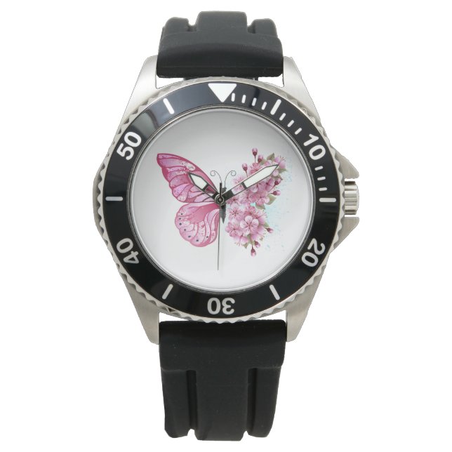 Flower Butterfly with Pink Sakura Watch (Front)