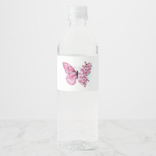 Flower Butterfly with Pink Sakura Water Bottle Label