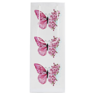 Flower Butterfly with Pink Sakura Wine Gift Bag
