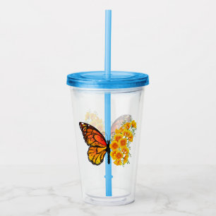 Flower Butterfly with Yellow California Poppy Acrylic Tumbler
